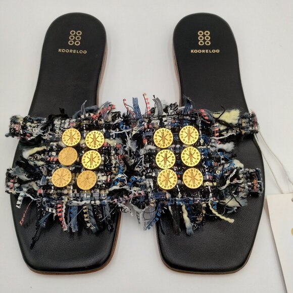 Rare-Kooreloo Alethea Mules Tweed Blue Black Sequins Size 10 NWT - Picture 2 of 9